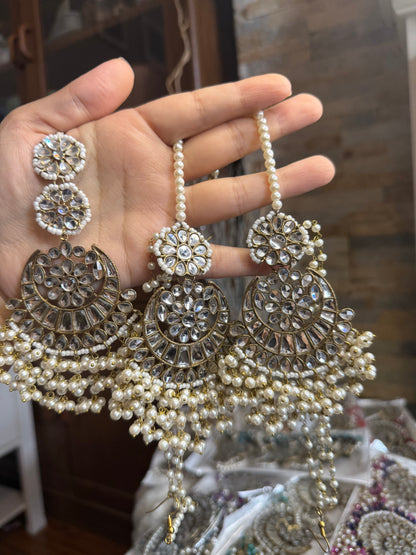 MISHA - double sided Sahara earrings with Tikka | Kundan earrings and tikka set | available in 19 colours