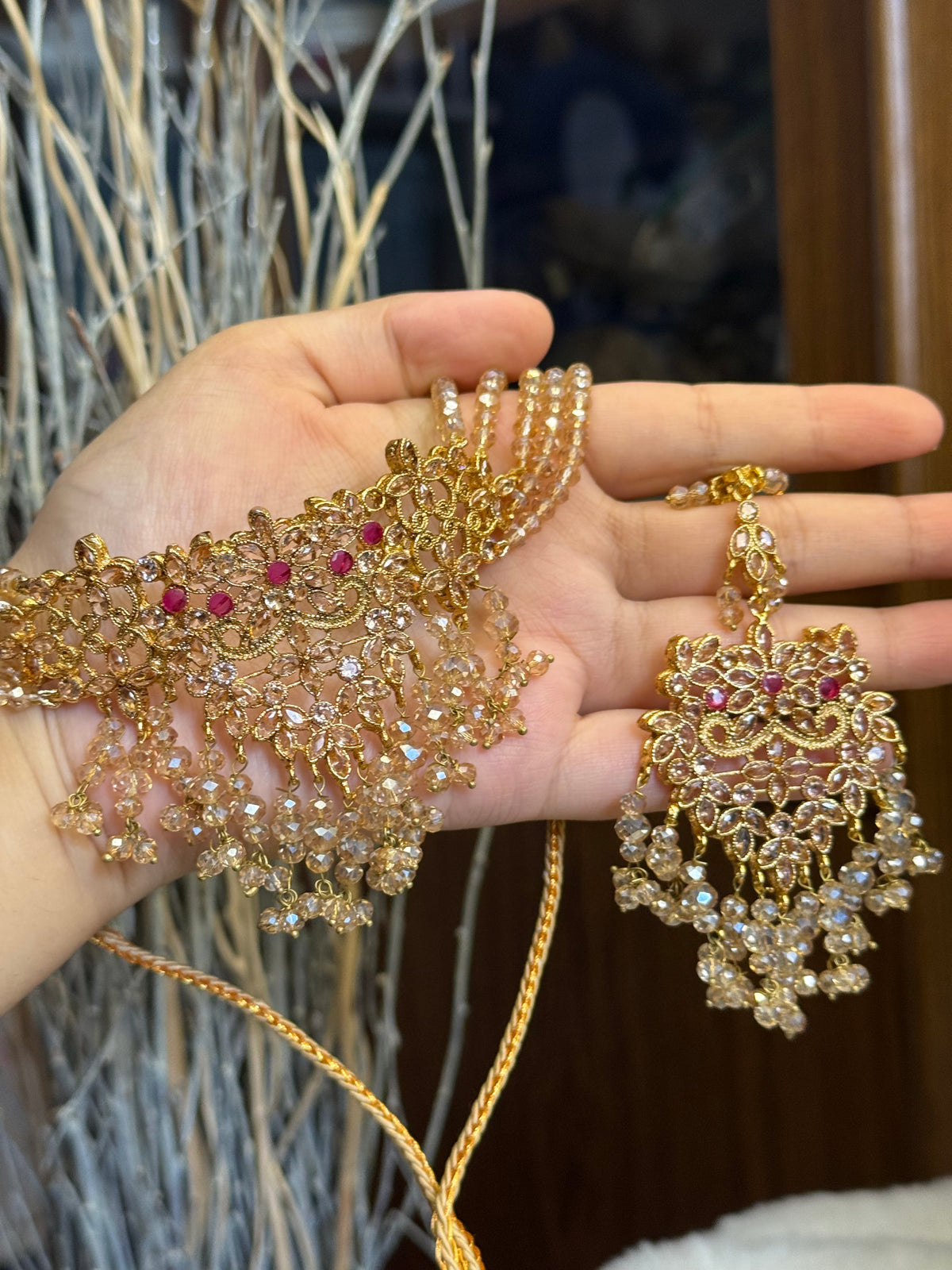 Afaf - Choker set with heavy Sahara jhumke and tikka | available in 25 colours