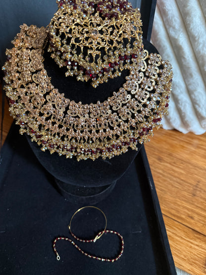 AMAYA - Heavy bridal set | Necklace, jhumar, jhumke, tikka & nose ring