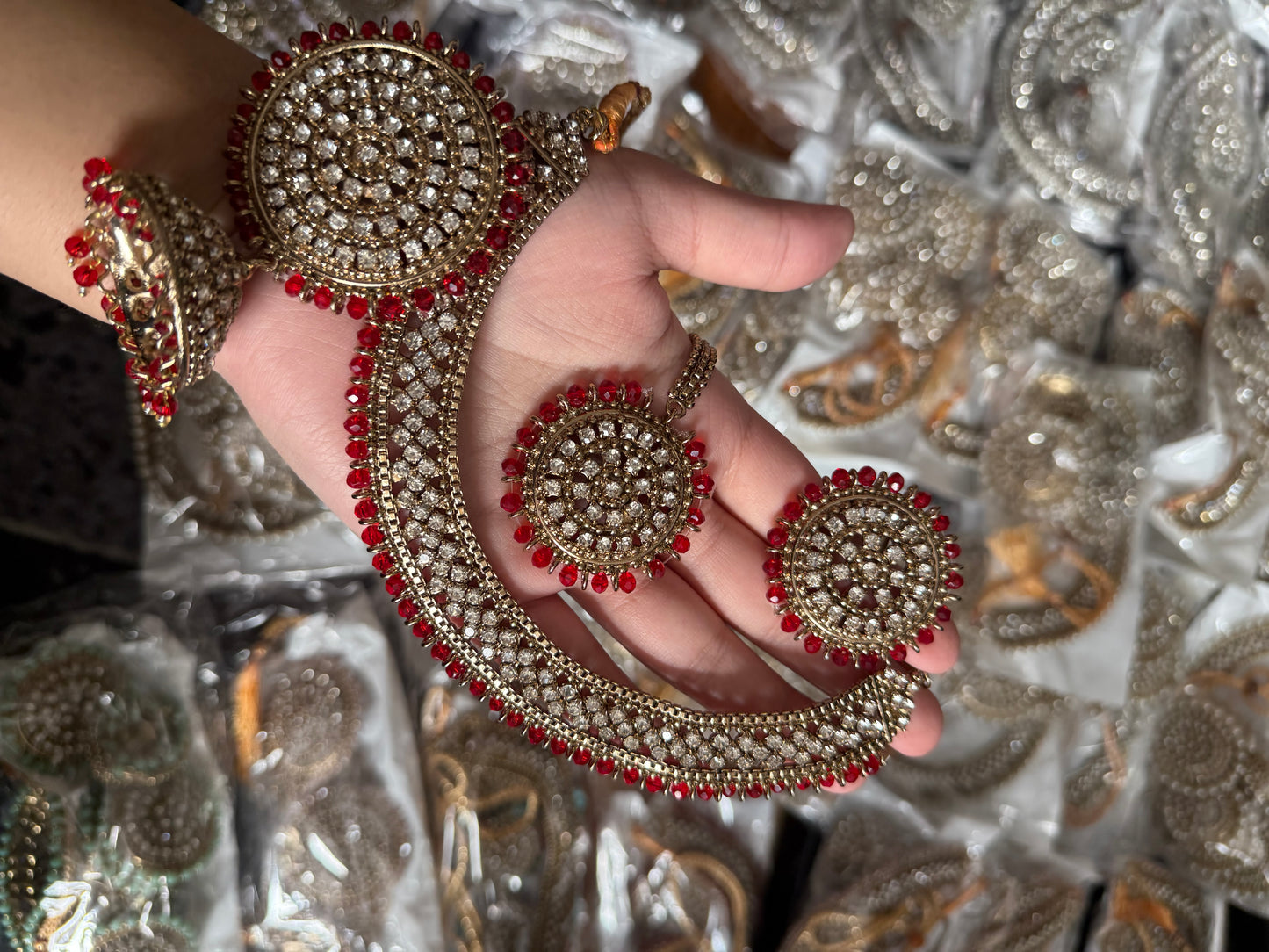 Naira - 4 pieces Necklace set | 12 colours available | necklace with ring, jhumke and tikka