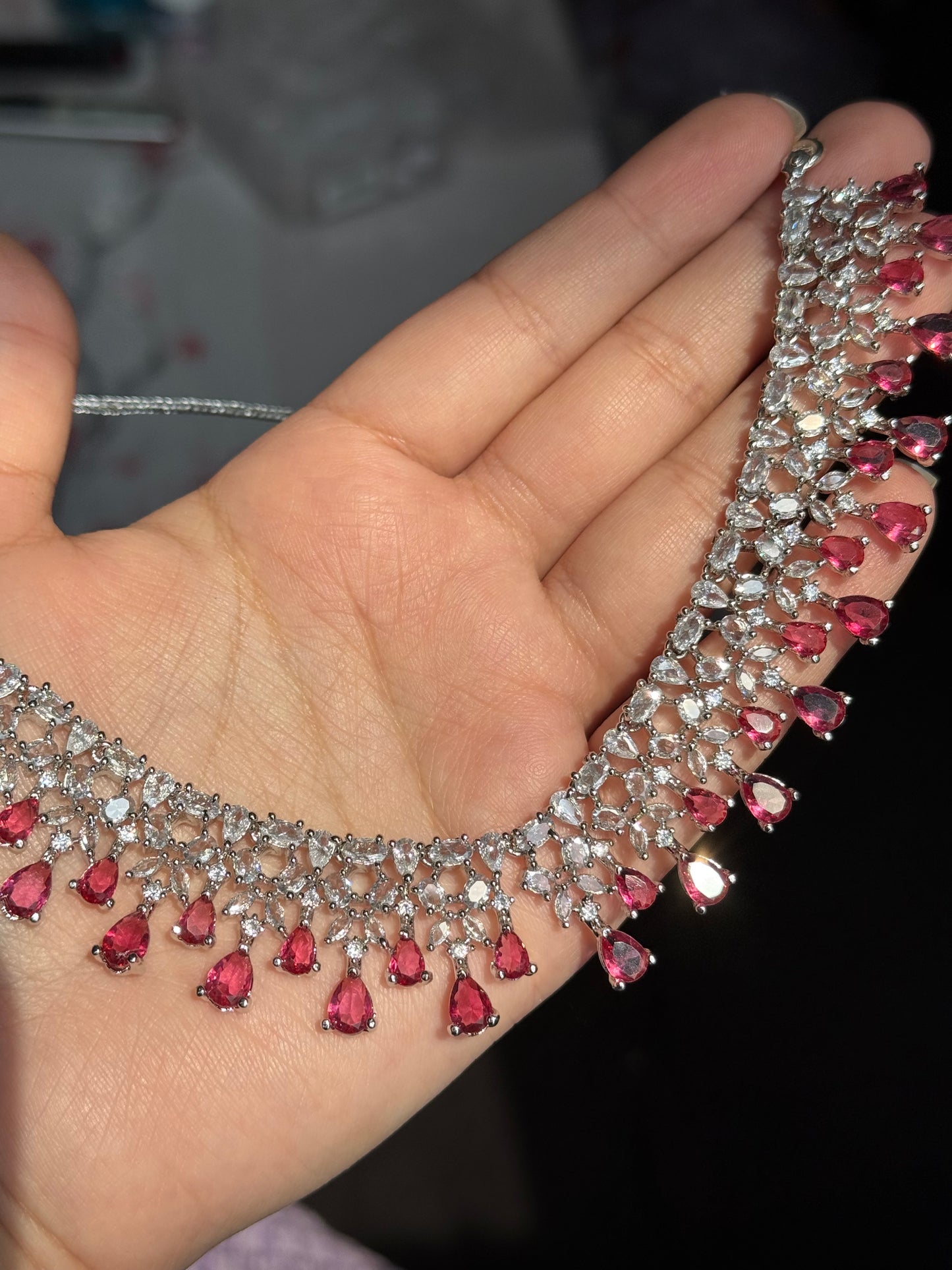 Hira - AD necklace with earrings available in 7 colours