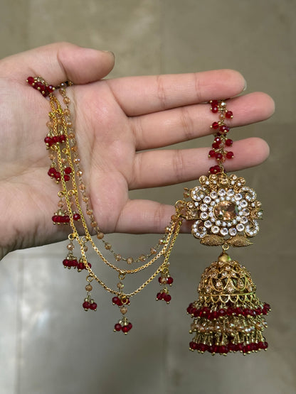 KAINAT - Gold plated Bridal set | includes: necklace, jhumar, jhumke, tikka and nose ring! Pakistani bridal s