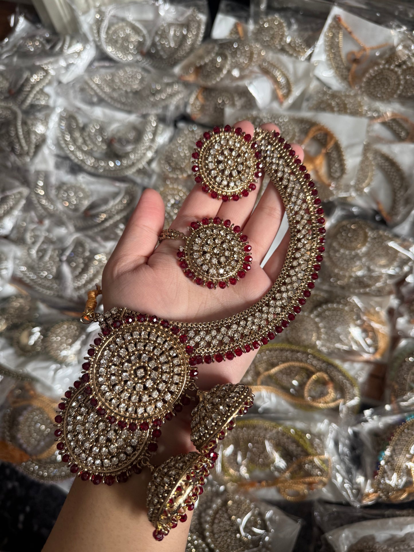 Naira - 4 pieces Necklace set | 12 colours available | necklace with ring, jhumke and tikka
