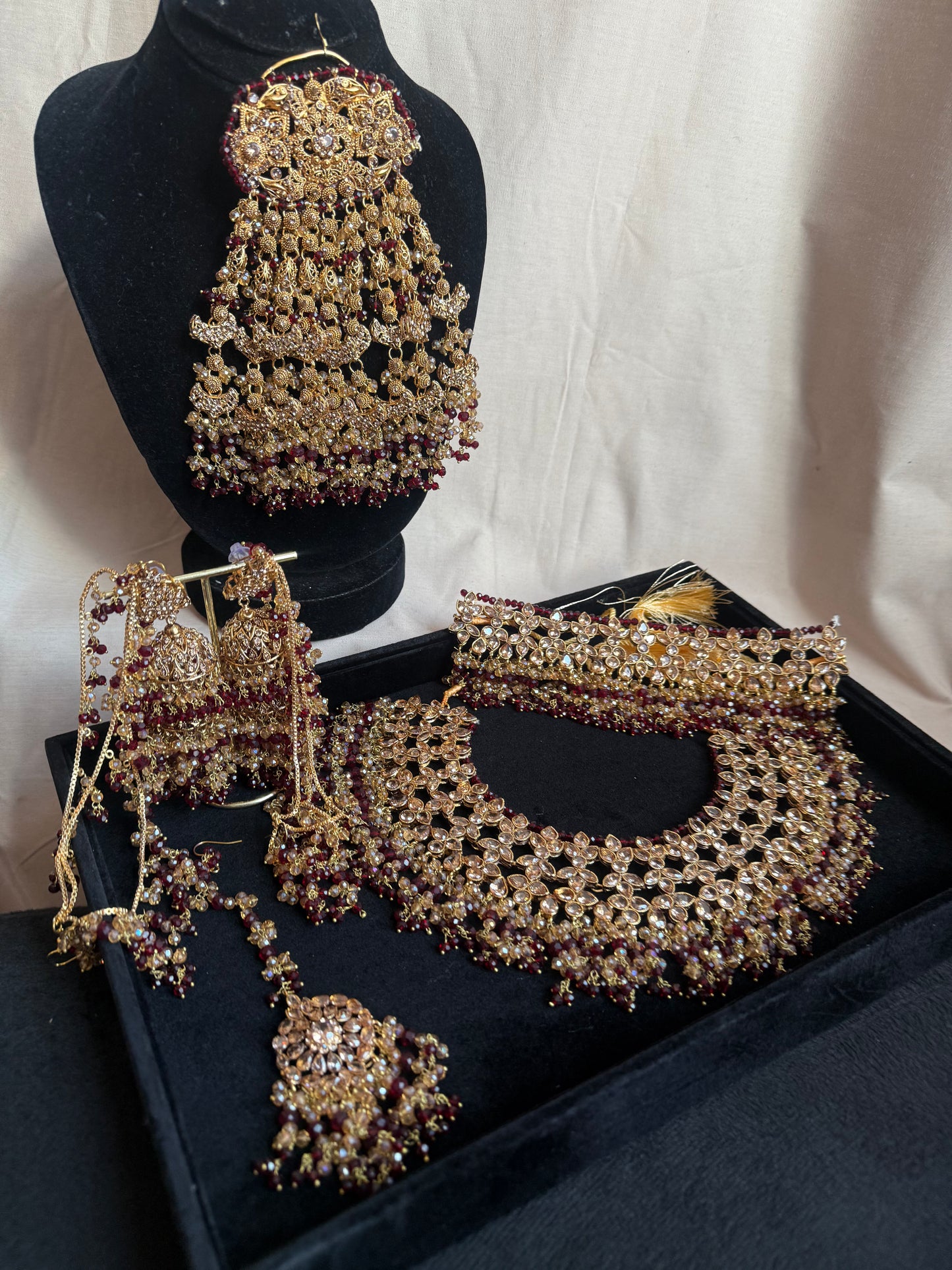 Haneen - Heavy Bridal includes: Necklace, Choker, Oversized Jhumar, Jhumke and tikka