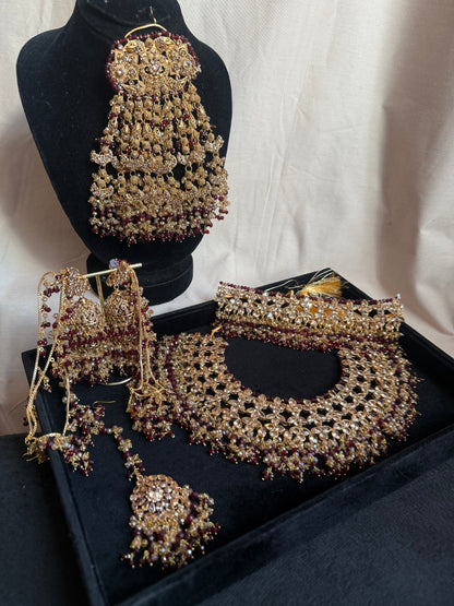 Haneen - Heavy Bridal includes: Necklace, Choker, Oversized Jhumar, Jhumke and tikka