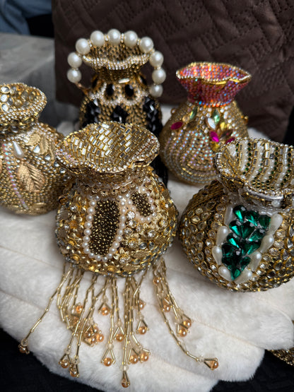 Kundan Potli Bags with pearls chain and gold chain | different colours available