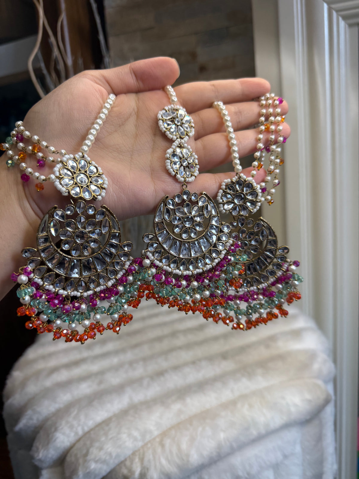 MISHA - double sided Sahara earrings with Tikka | Kundan earrings and tikka set | available in 19 colours