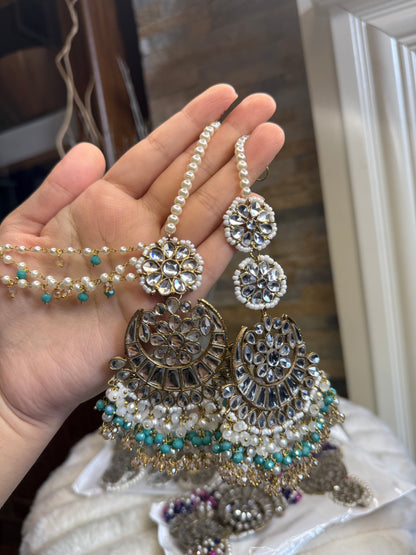 MISHA - double sided Sahara earrings with Tikka | Kundan earrings and tikka set | available in 19 colours