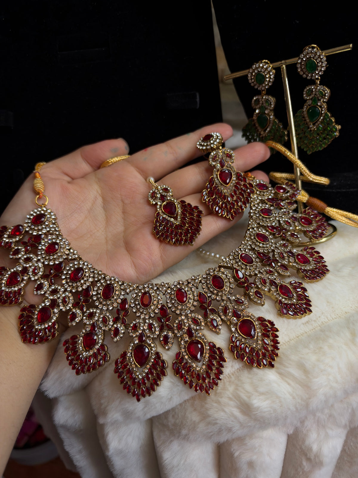 MAHA - AD necklace with earrings and tikka | available in 10 colours