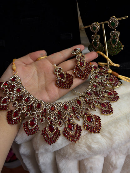 MAHA - AD necklace with earrings and tikka | available in 10 colours