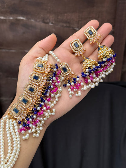 ALAYA - 30 colours available | Choker set with Jhumke and tikka