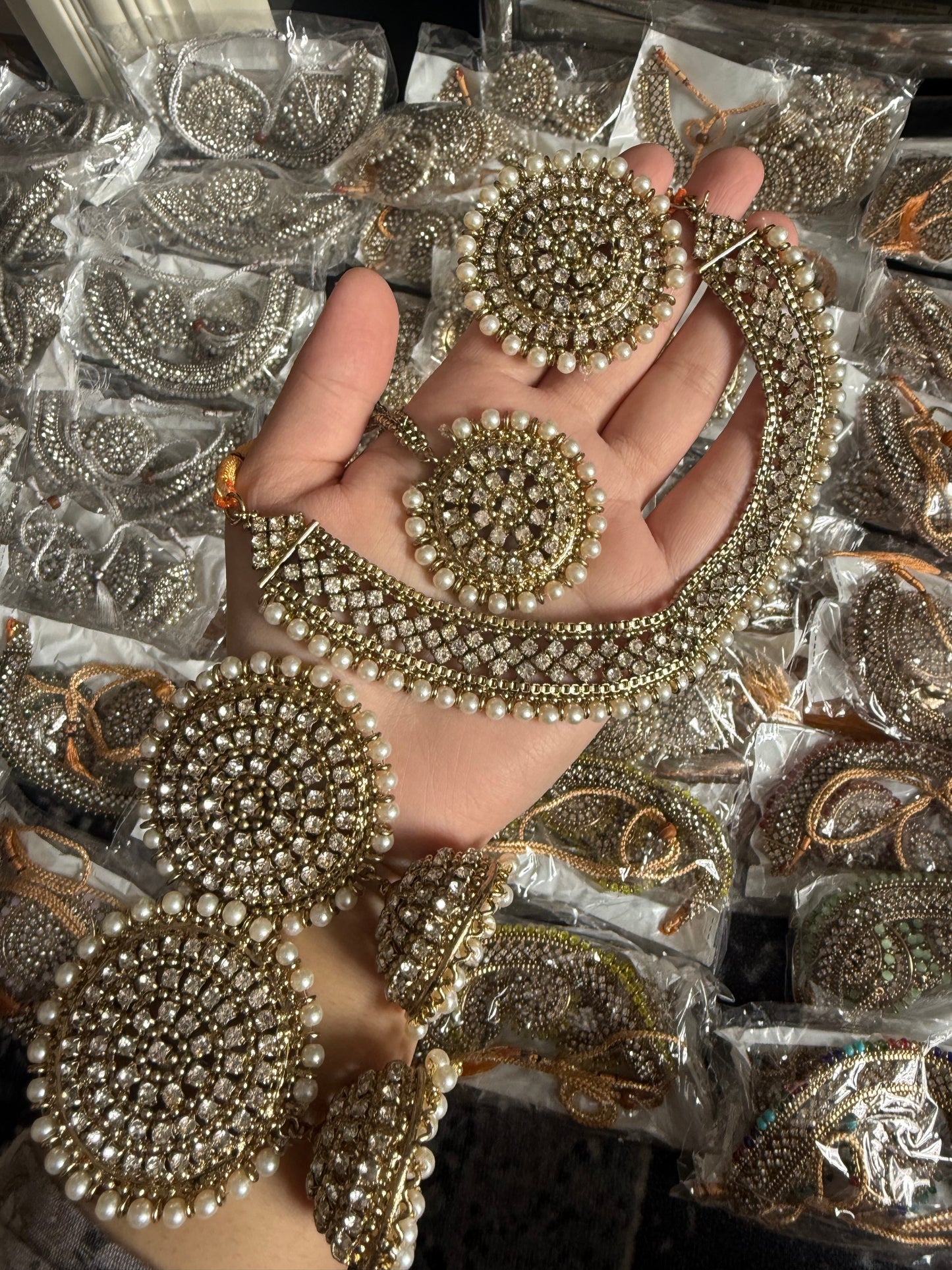 Naira - 4 pieces Necklace set | 12 colours available | necklace with ring, jhumke and tikka