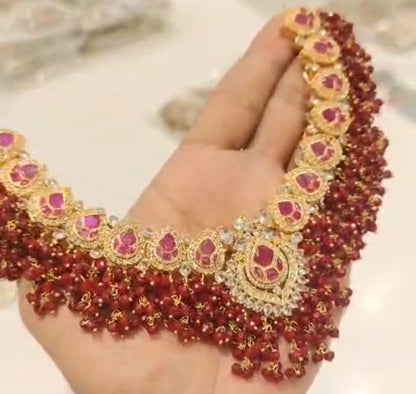 AMIRA - 6 pieces Bridal set | includes Mala, Necklace, Choker, Jhumar, Jhumke & Tikka | Colours available