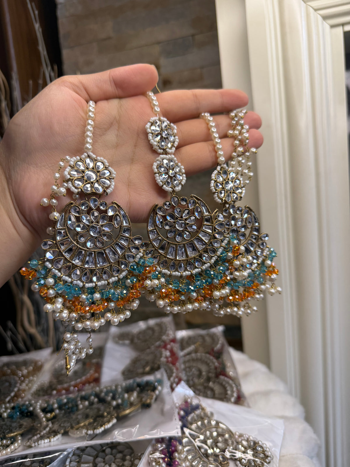 MISHA - double sided Sahara earrings with Tikka | Kundan earrings and tikka set | available in 19 colours