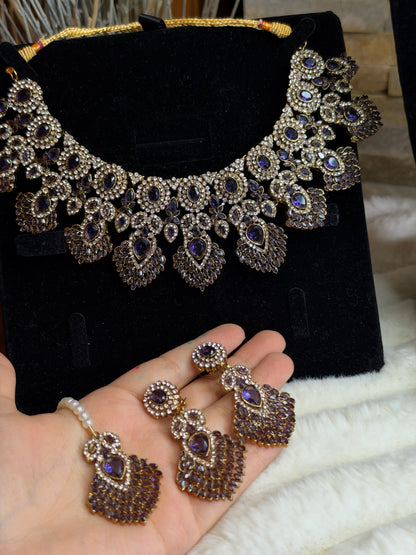 MAHA - AD necklace with earrings and tikka | available in 10 colours