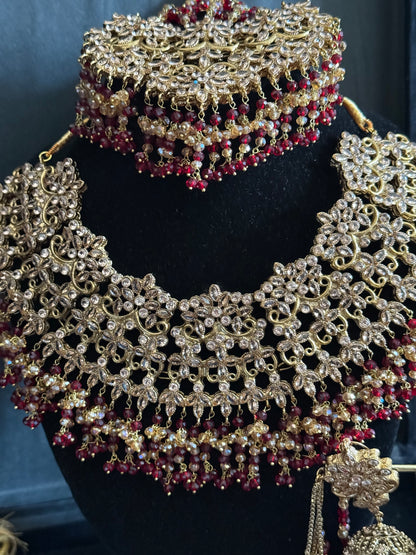 ALAYA - bridal set with mala | includes: necklace, mala, jhumar, jhumke, tikka & nose ring