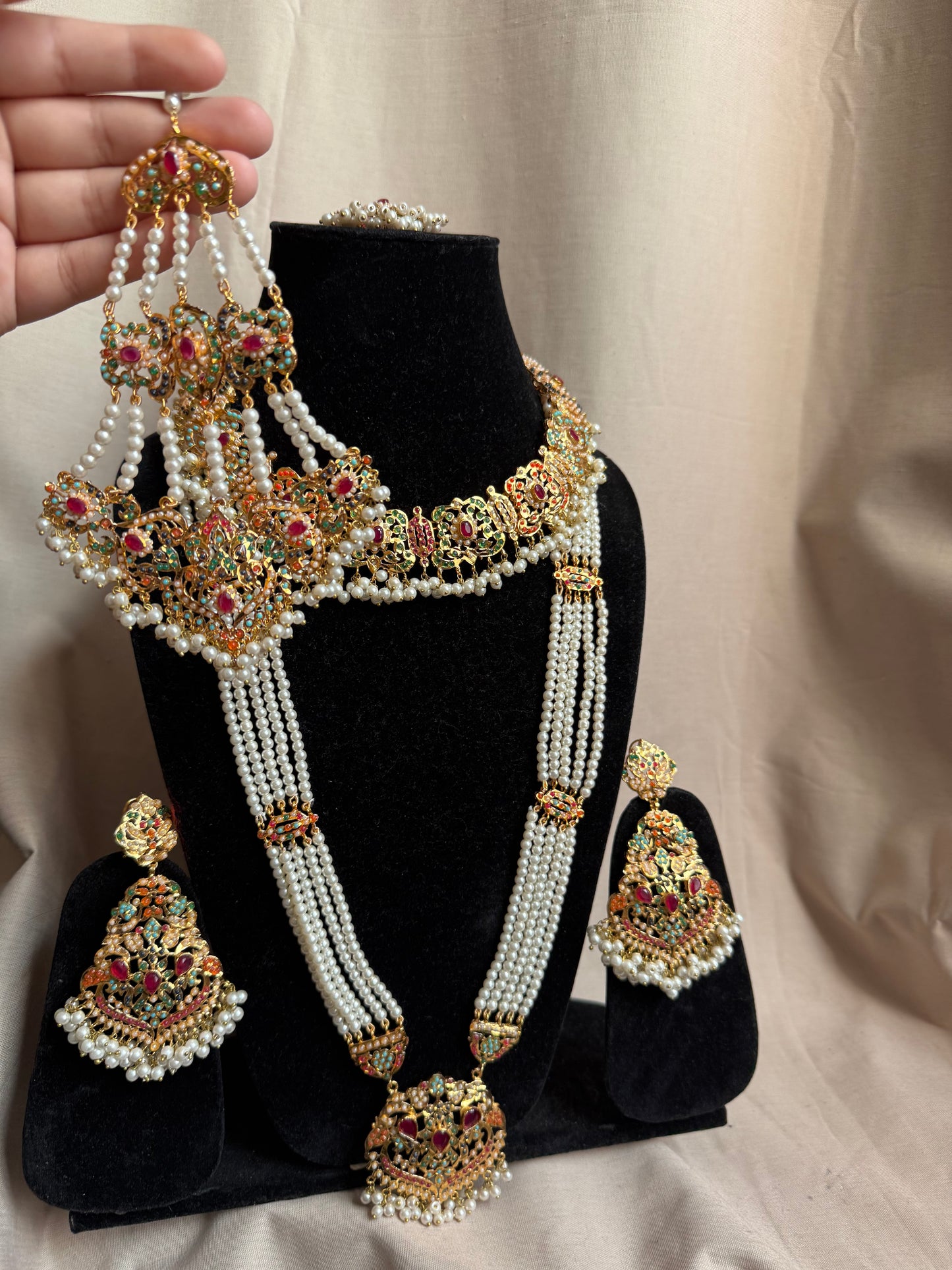 Shaheen - Mala set with necklace jhumar, earrings and tikka | available in 5 colours