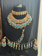 NIDA - Heavy bridal set | includes: necklace, choker, jhumar, earrings, tikka and a hand piece (light pink light blue)