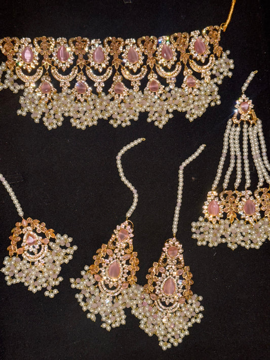 ANUSHAY - Bridal set | includes Necklace with jhumar, earrings and tikka | available in 4 colours