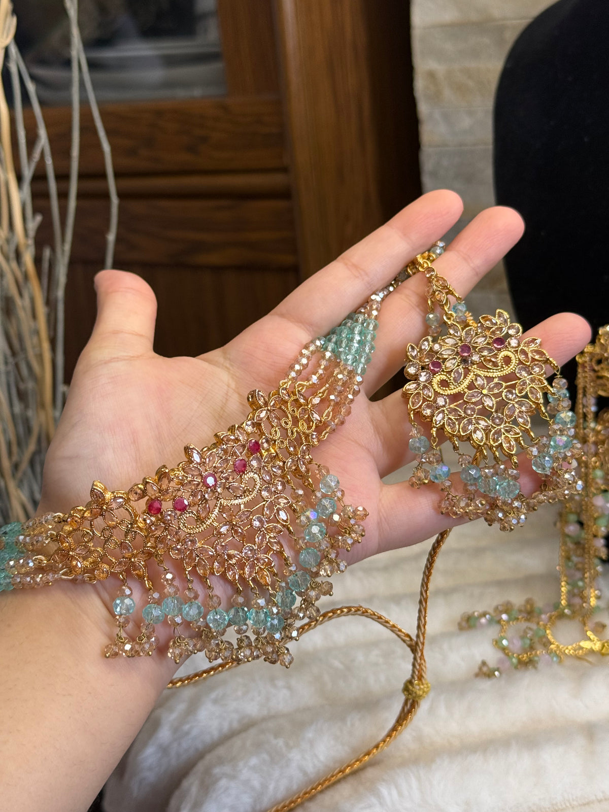 Afaf - Choker set with heavy Sahara jhumke and tikka | available in 25 colours