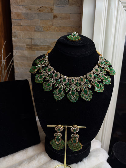 MAHA - AD necklace with earrings and tikka | available in 10 colours