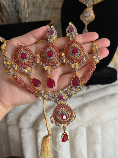 ANAB - Necklace set with earrings and tikka | 10 colours available