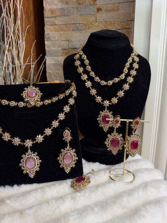 RIYA - Double layered Necklace set with earrings and tikka | 10 colours available