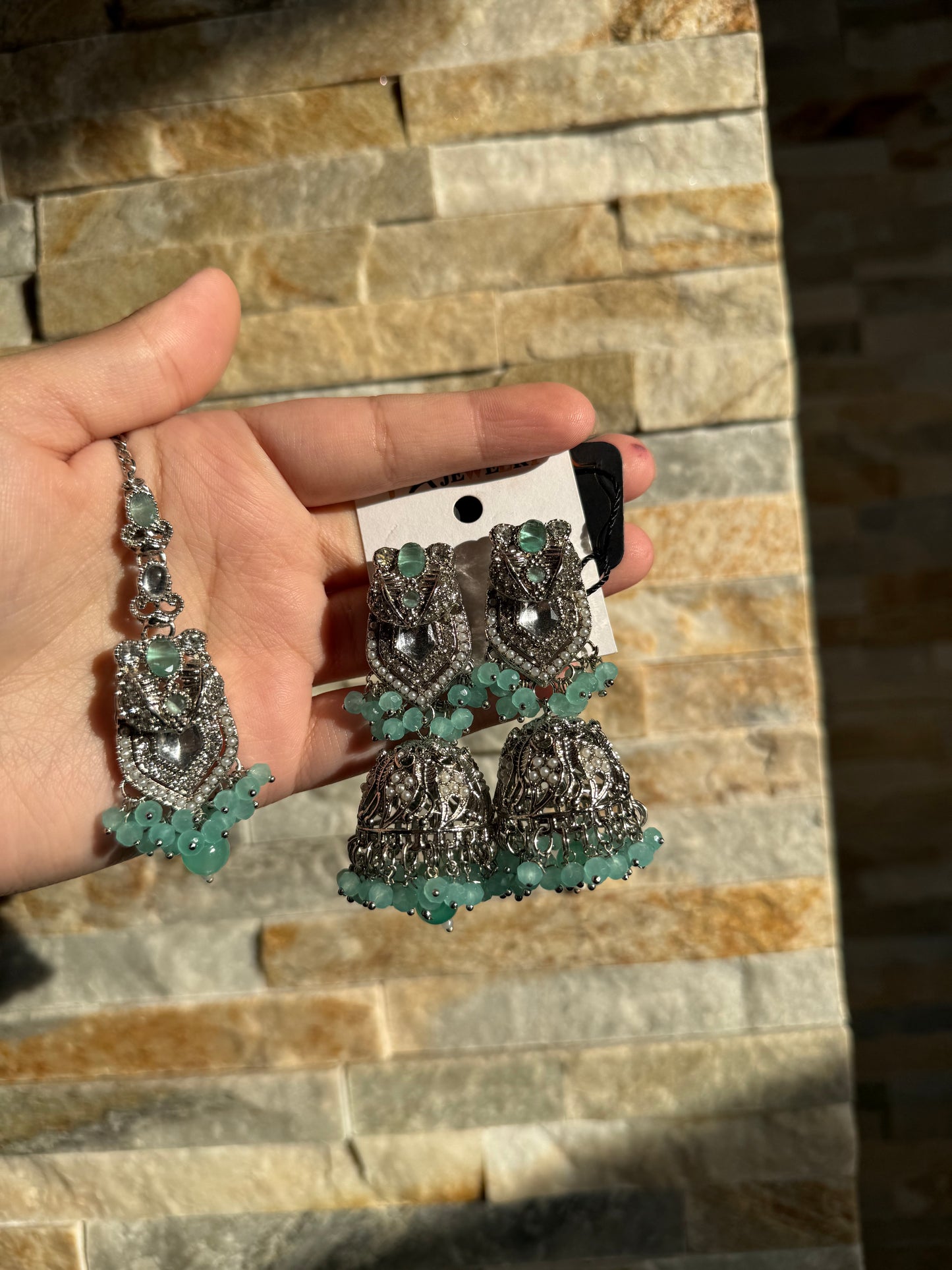 NAQSH - Jhumke Tikka Set with Intricate Design Available in 10 Colours for Stylish Accessories