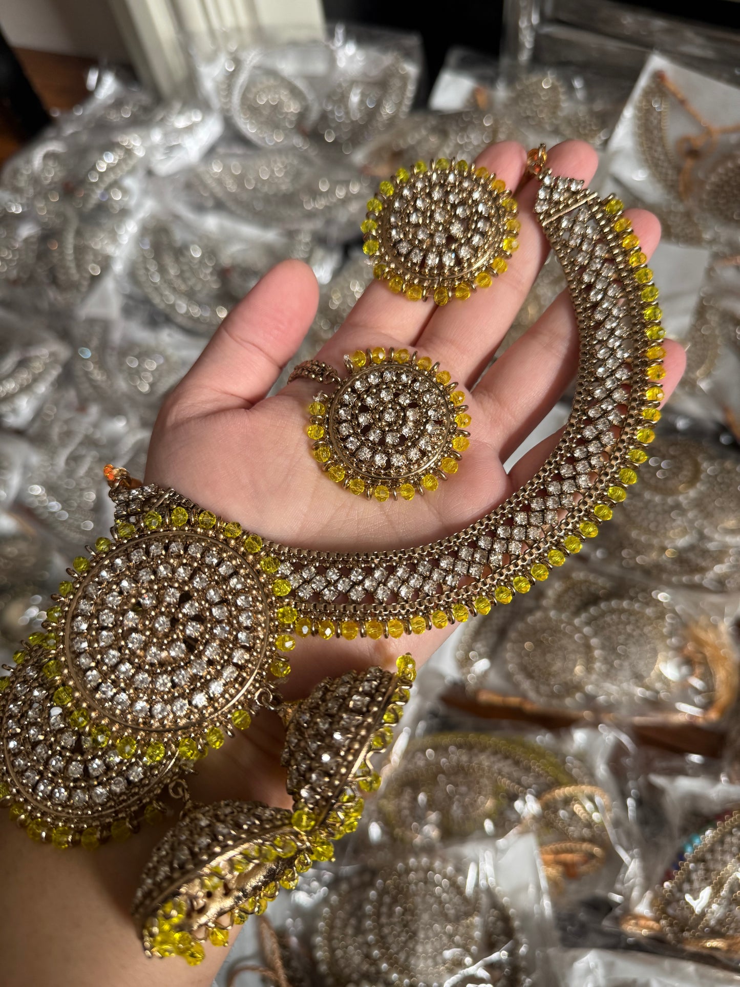 Naira - 4 pieces Necklace set | 12 colours available | necklace with ring, jhumke and tikka