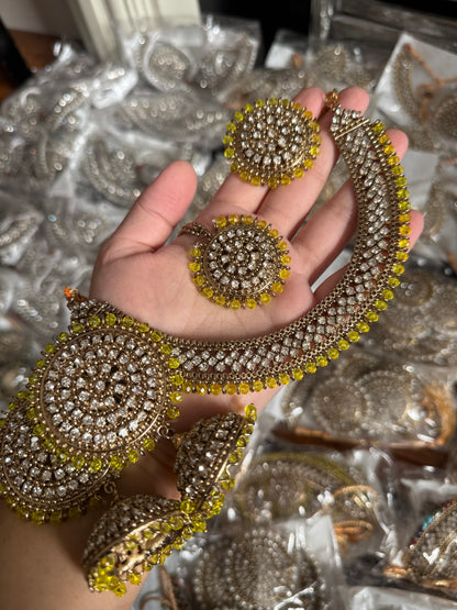 Naira - 4 pieces Necklace set | 12 colours available | necklace with ring, jhumke and tikka