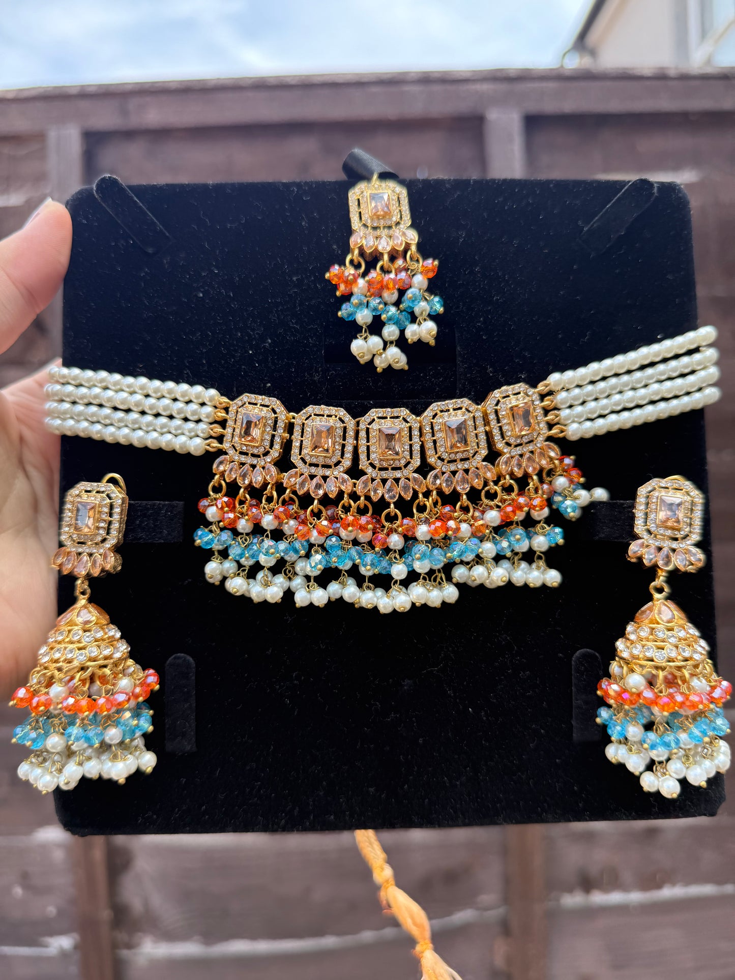 ALAYA - 30 colours available | Choker set with Jhumke and tikka