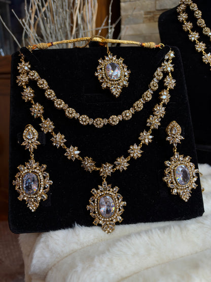 RIYA - Double layered Necklace set with earrings and tikka | 10 colours available