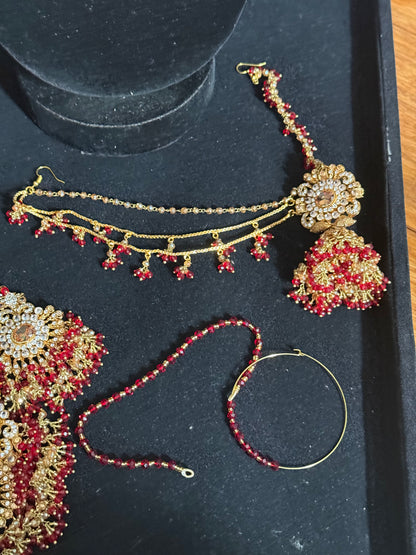 KAINAT - Gold plated Bridal set | includes: necklace, jhumar, jhumke, tikka and nose ring! Pakistani bridal s