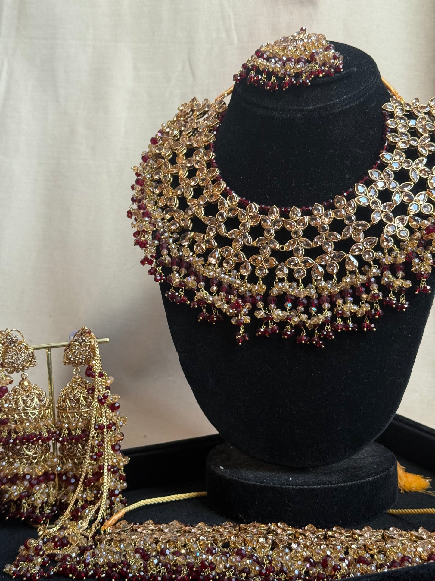 Haneen - Heavy Bridal includes: Necklace, Choker, Oversized Jhumar, Jhumke and tikka