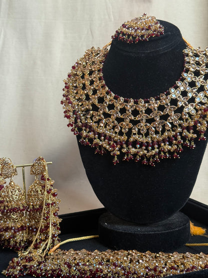 Haneen - Heavy Bridal includes: Necklace, Choker, Oversized Jhumar, Jhumke and tikka