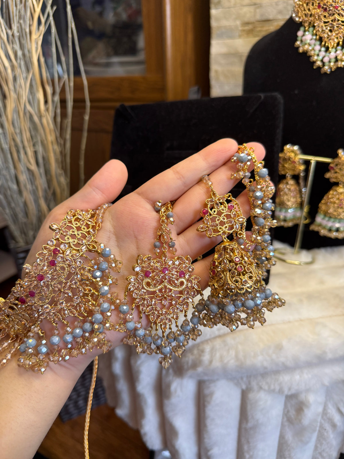 Afaf - Choker set with heavy Sahara jhumke and tikka | available in 25 colours