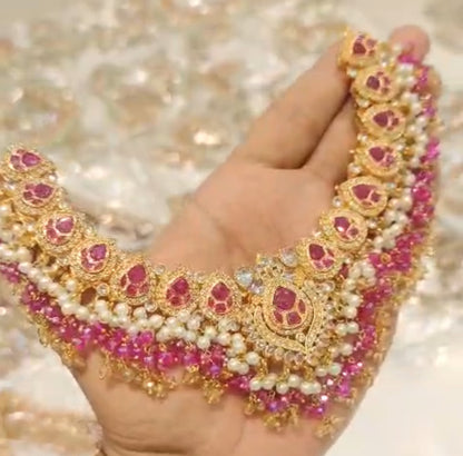 AMIRA - 6 pieces Bridal set | includes Mala, Necklace, Choker, Jhumar, Jhumke & Tikka | Colours available