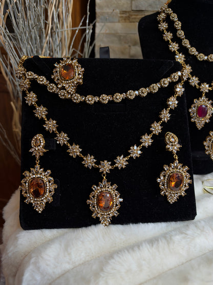 RIYA - Double layered Necklace set with earrings and tikka | 10 colours available