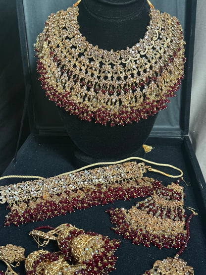 RAVAANI - Hevay Bridal set | Includes: Choker, Necklace, Jhumar, Jhumke, Tikka & Nose Ring | 2 designs available