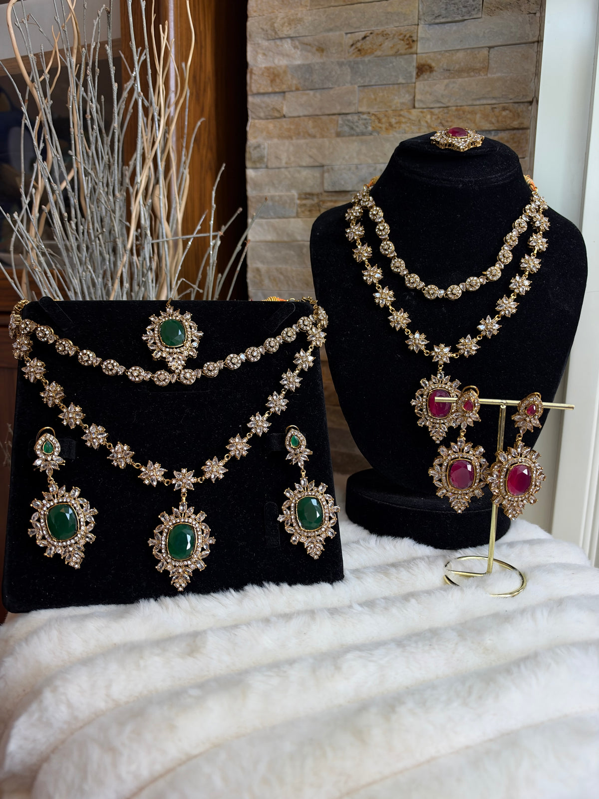 RIYA - Double layered Necklace set with earrings and tikka | 10 colours available