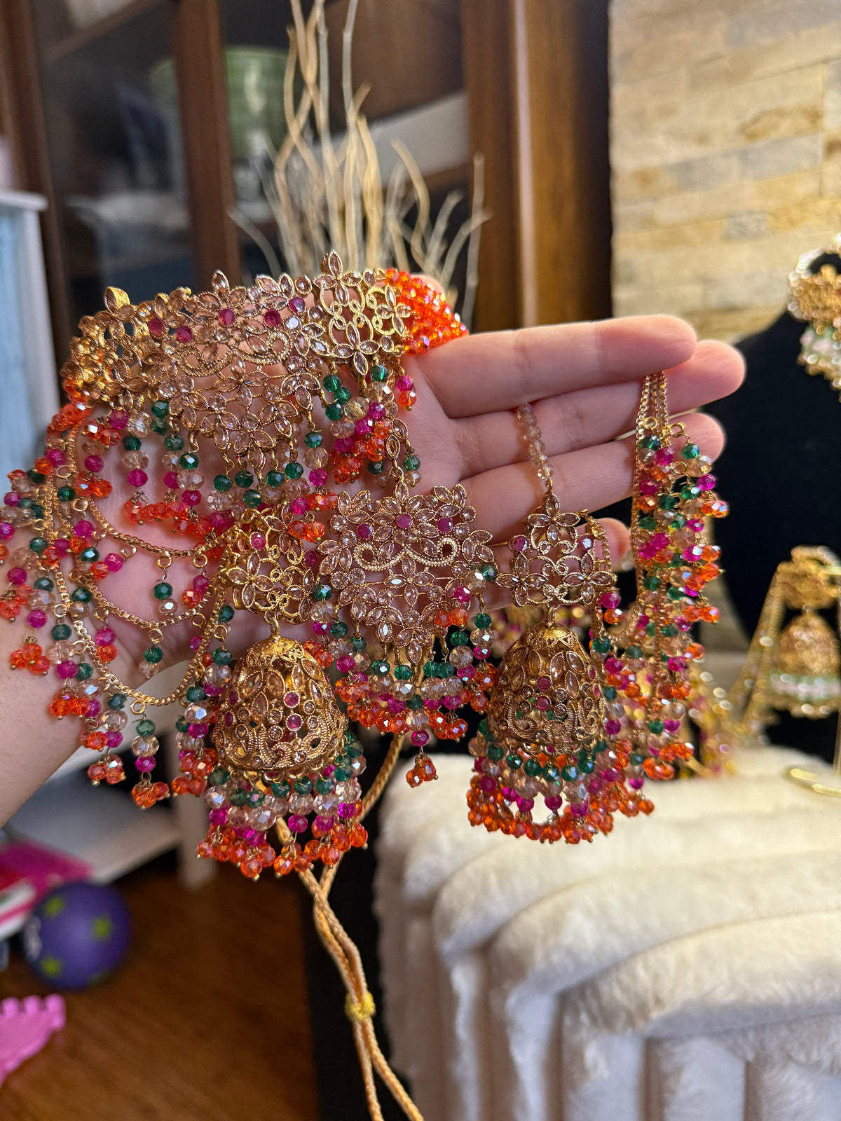 Afaf - Choker set with heavy Sahara jhumke and tikka | available in 25 colours