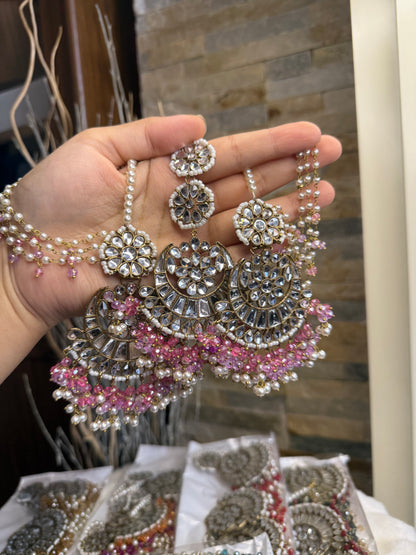 MISHA - double sided Sahara earrings with Tikka | Kundan earrings and tikka set | available in 19 colours