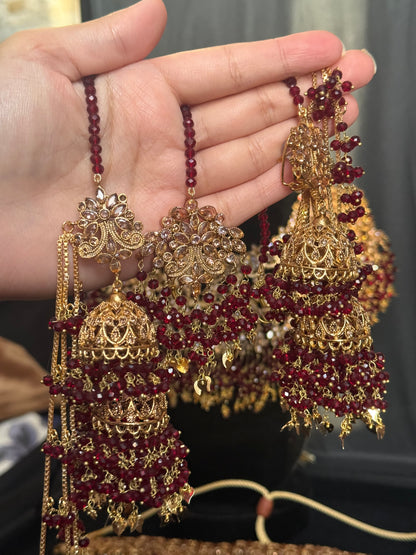 RAVAANI - Hevay Bridal set | Includes: Choker, Necklace, Jhumar, Jhumke, Tikka & Nose Ring | 2 designs available