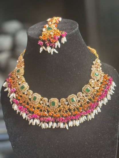 Khushi - Necklace set with sahara jhumke and tikka