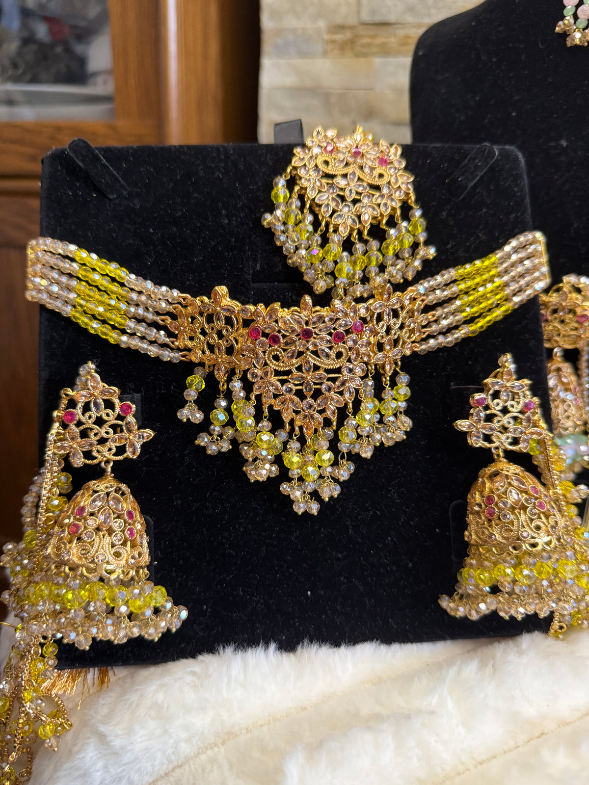Afaf - Choker set with heavy Sahara jhumke and tikka | available in 25 colours