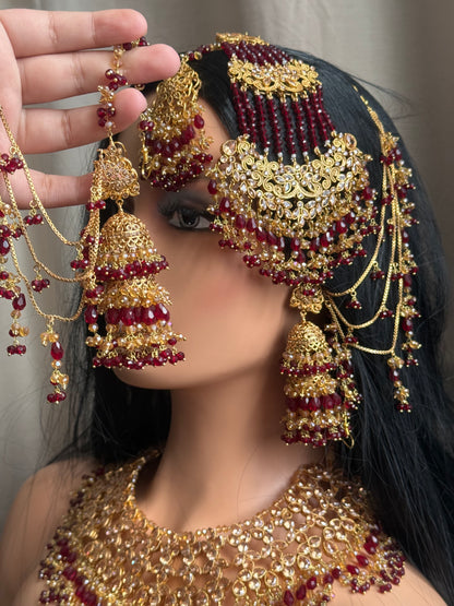Haya - Heavy Bridal set | Necklace with jhumar, jhumke and tikka