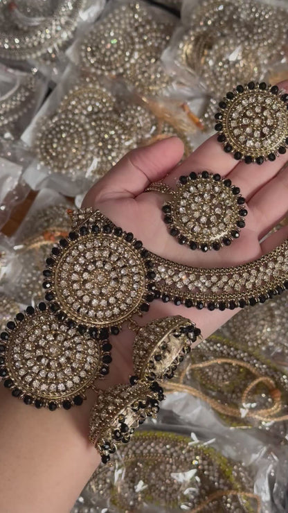 Naira - 4 pieces Necklace set | 12 colours available | necklace with ring, jhumke and tikka